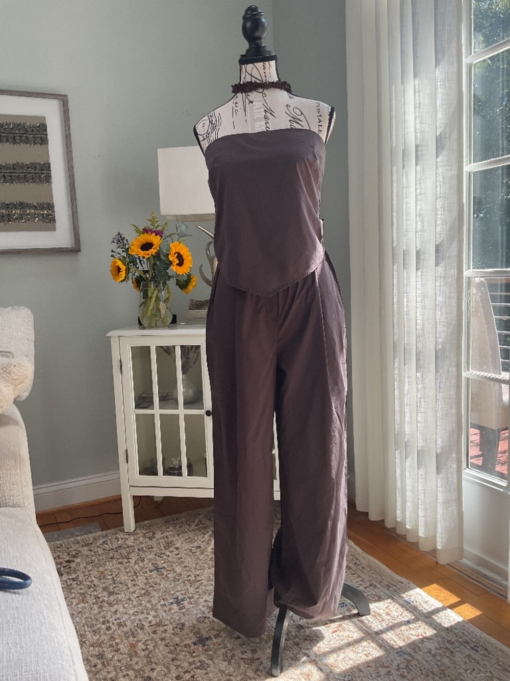 Young Fabulous & Broke YFB Brown Strapless Bow Wide Leg Pants Set M